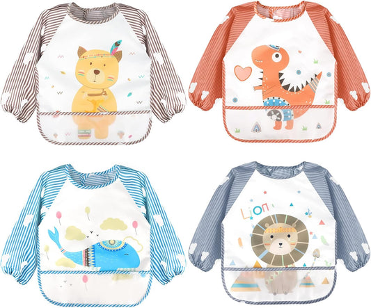 Accmor Long Sleeve Baby Bibs, Waterproof Sleeved Bibs Smock for Toddler Baby Girls Boys Eating Feeding