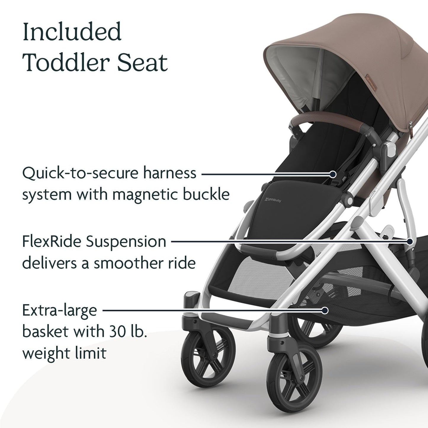 UPPAbaby Vista V3 Stroller - Full-Size Single-to-Double Stroller System - Toddler Seat, Bug Shield, Rain Shield, and Storage Bag Included - Theo (Dark Taupe/Silver Frame/Chestnut Leather)