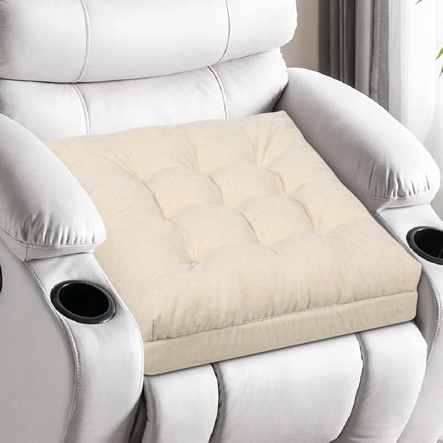 HAVARGO Recliner Cushions for Elderly, 20x20x5 Inch Thick Chair Cushion Patent Design Soft Tufted Dual Layer Booster Seat Cushions for Seniors Recliner Risers Beige 1P