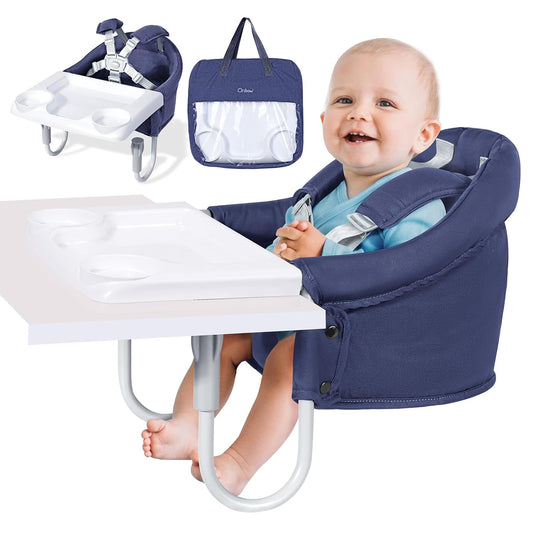 Orzbow Hook On High Chair with Removable Dining Tray, Folding Portable High Chair with Storage Bags, Baby Table Booster Seat, Easy Clip on Table Feeding HighChair for Travel, Restaurant and Home, Blue