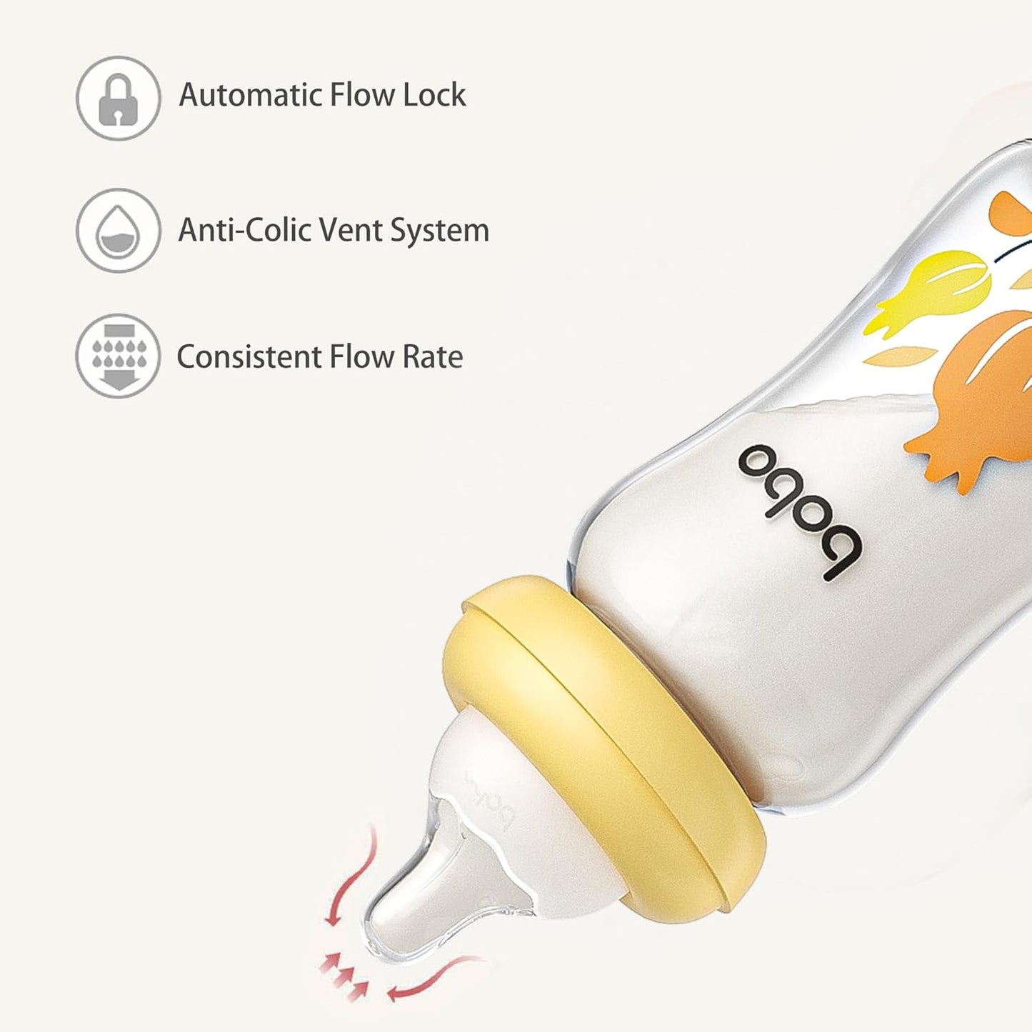 YOHKOH Natural Glass Baby Bottle with Natural Response Nipple, Newborn Anti-Colic Baby Bottles, Wide Neck Mushroom Cap Baby Bottle, Clear (Yellow, (5.4oz (Pack of 4))