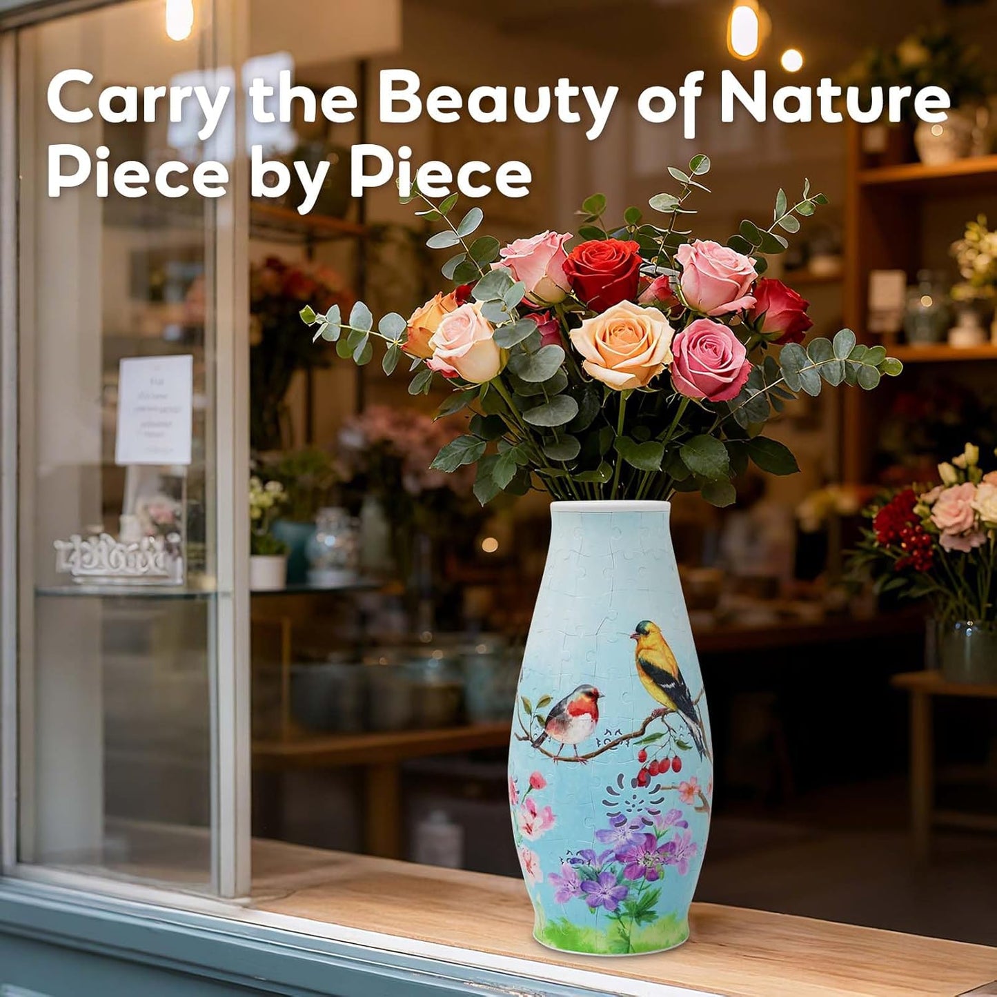 3D Puzzle Vase for Adults, 3D Puzzle Vases for Flowers, 152 Pcs 3D Puzzles Art Vase for Kids Ages 8-13, Cute Unique Flower Vases Decoration with Night Light, Crafts for Adults(Bird)