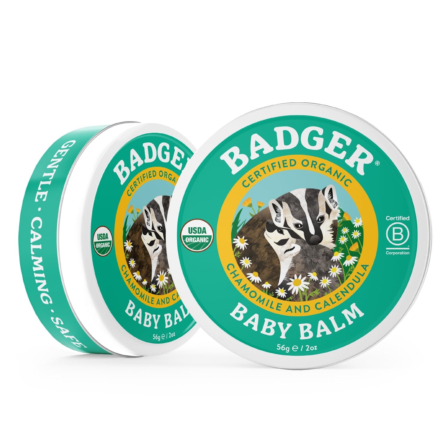 Badger - Baby Balm, Chamomile & Calendula, Certified Organic Baby Balm, Cradle Cap Balm for Babies, Baby Rash Balm, Baby Skin Care, 2 oz (2 Pack)