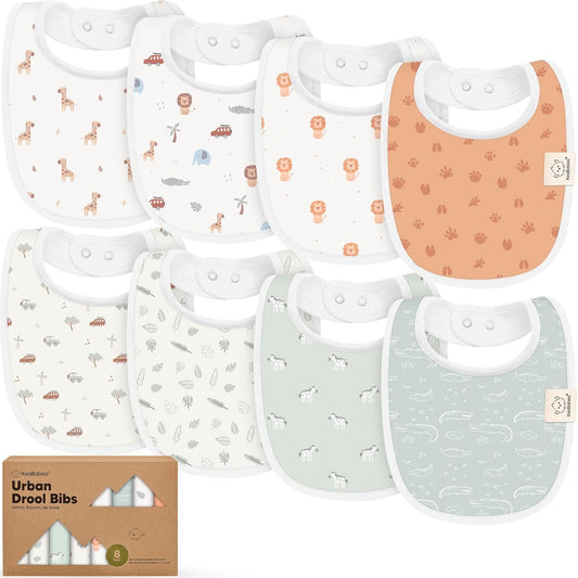 8-Pack Organic Baby Bibs for Boys, Girls - Soft Cotton Drooling and Teething Bibs for Baby Girl & Boy, Extra Absorbent, Easy to Clean & Put On for Toddler, Newborn, Infant 0-24 Months (Wilderness)