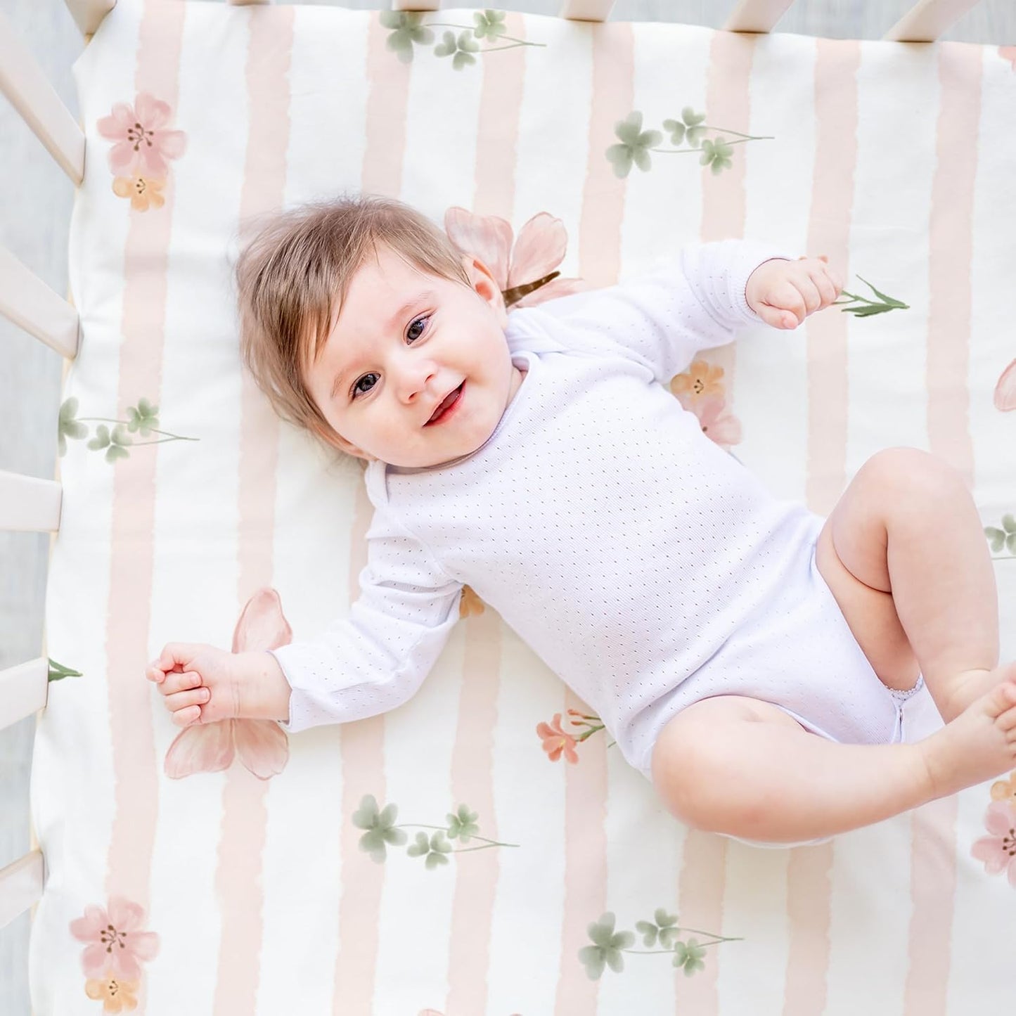 Nap Mat Sheet 47"x24", 3 Pack Pink Floral Baby Crib Sheets Fitted Elastic Corners, Preschool Day Care Rest Mat Cover, Soft Breathable - Compatible with Regalo My Cot, Joovy Travel Cot