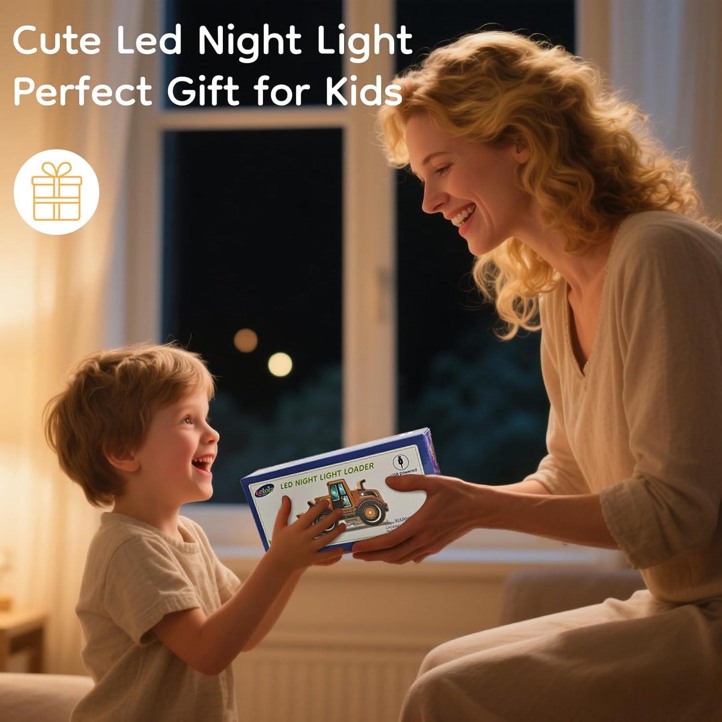 Night Light for Kids, Wooden Loader with Led Night Light, Nursery Nightlight for Toddler Ages 3+ Boys and Girls, Cute Lamps for Birthday Gift, Christmas, New Year, Kids Room Decor, Bedroom