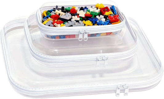 3PCS Clear Hard Plastic Zipper Case, Double Zippers Hard Pouch, Portable Travel Organizer Bin Clear Makeup Bag for Toy Storage, Snack Bag, Cosmetics, Pencil Case, Diaper Bag, Toiletry Bag
