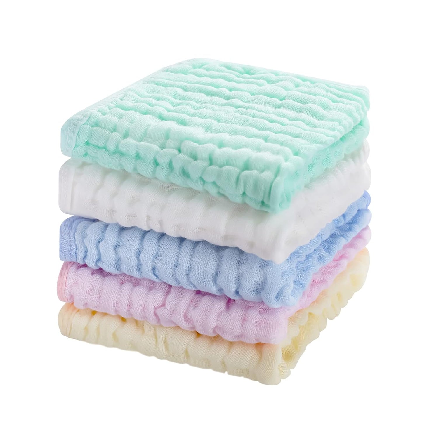 Baby Muslin Washcloths,Natural Purified Muslin Cotton Baby Wipes 6 Layer Absorbent Soft Newborn Baby Face Towel for Sensitive Skin,Baby Registry as Shower 5 Pack 10x10 inches