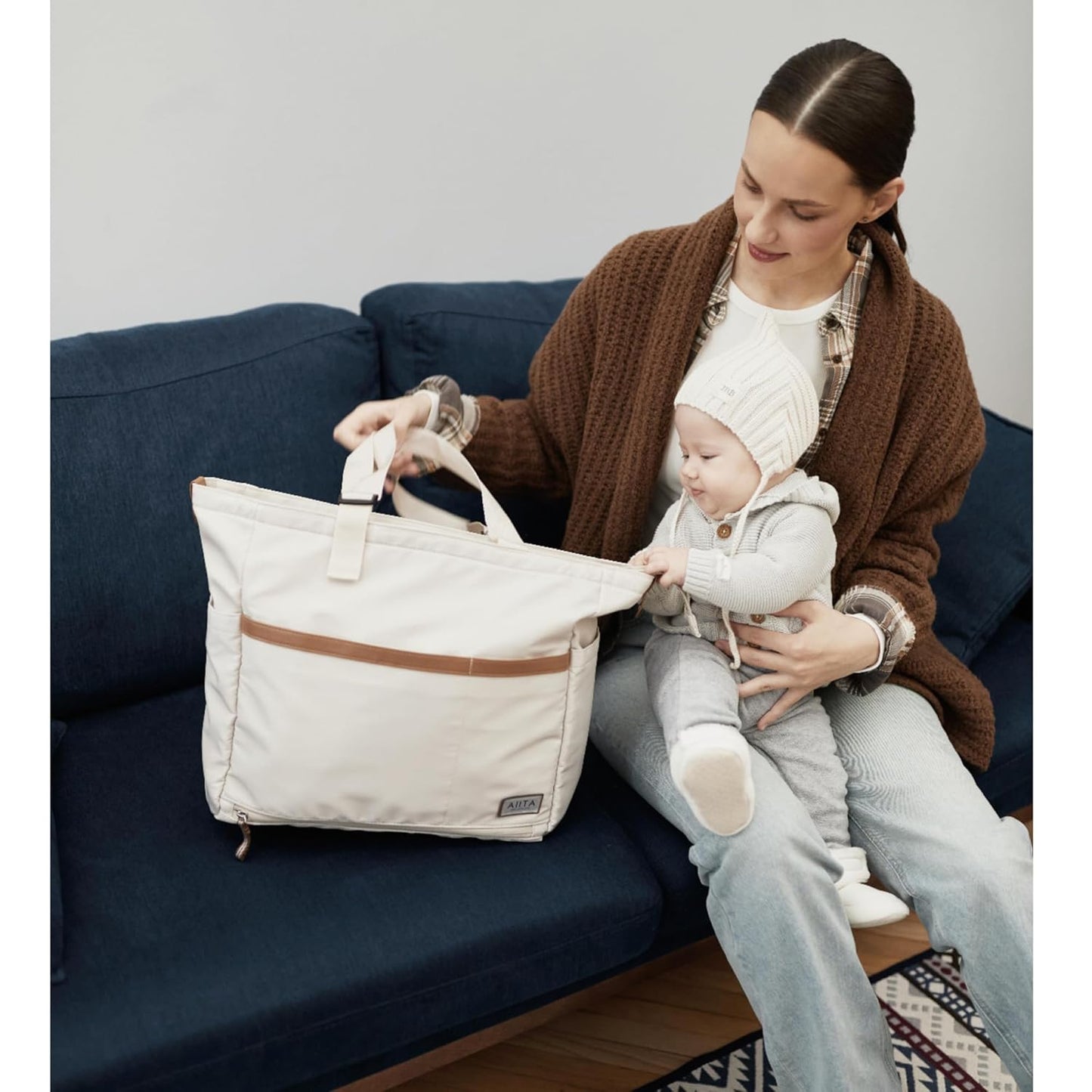 Diaper Bag Tote,Baby Diaper Bags,Convertible Diaper Bag Backpack,Crossbody Tote Bag for Women,Stylish Shoulder Bag with Changing Pad,Baby Registry, Work Tote,Travel Gym Bag,White