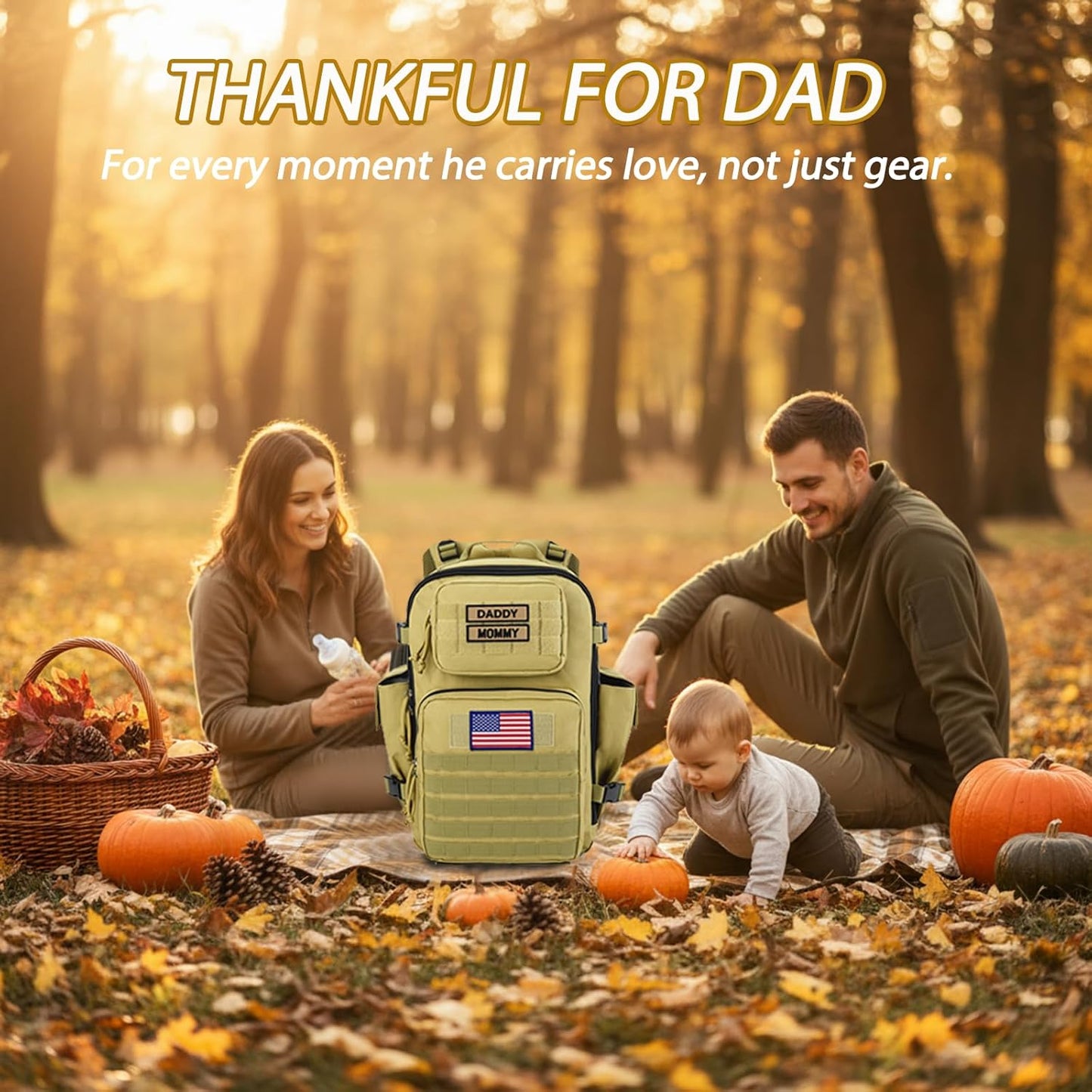 SHARKMOUTH Military Diaper Bag for Baby - Large Baby Backpack with Changing Pad for Boy Girl - Army Dad Diaper Bag for Hiking Travel Camping Trips Tan