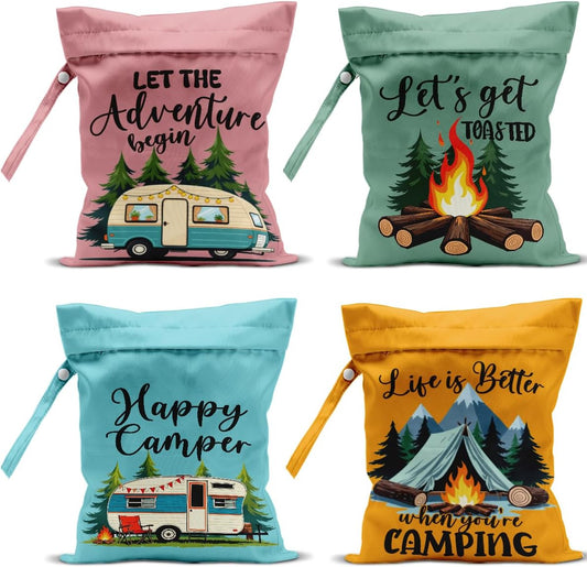 4 Pack Camping Gifts Wet Bag Waterproof Reusable Wet Dry Bag for Swimsuit Diaper Travel Beach Pool Toiletries Funny Novelty Gifts for Campers Camping Accessories for Rv Camper Mama Birthday Christmas