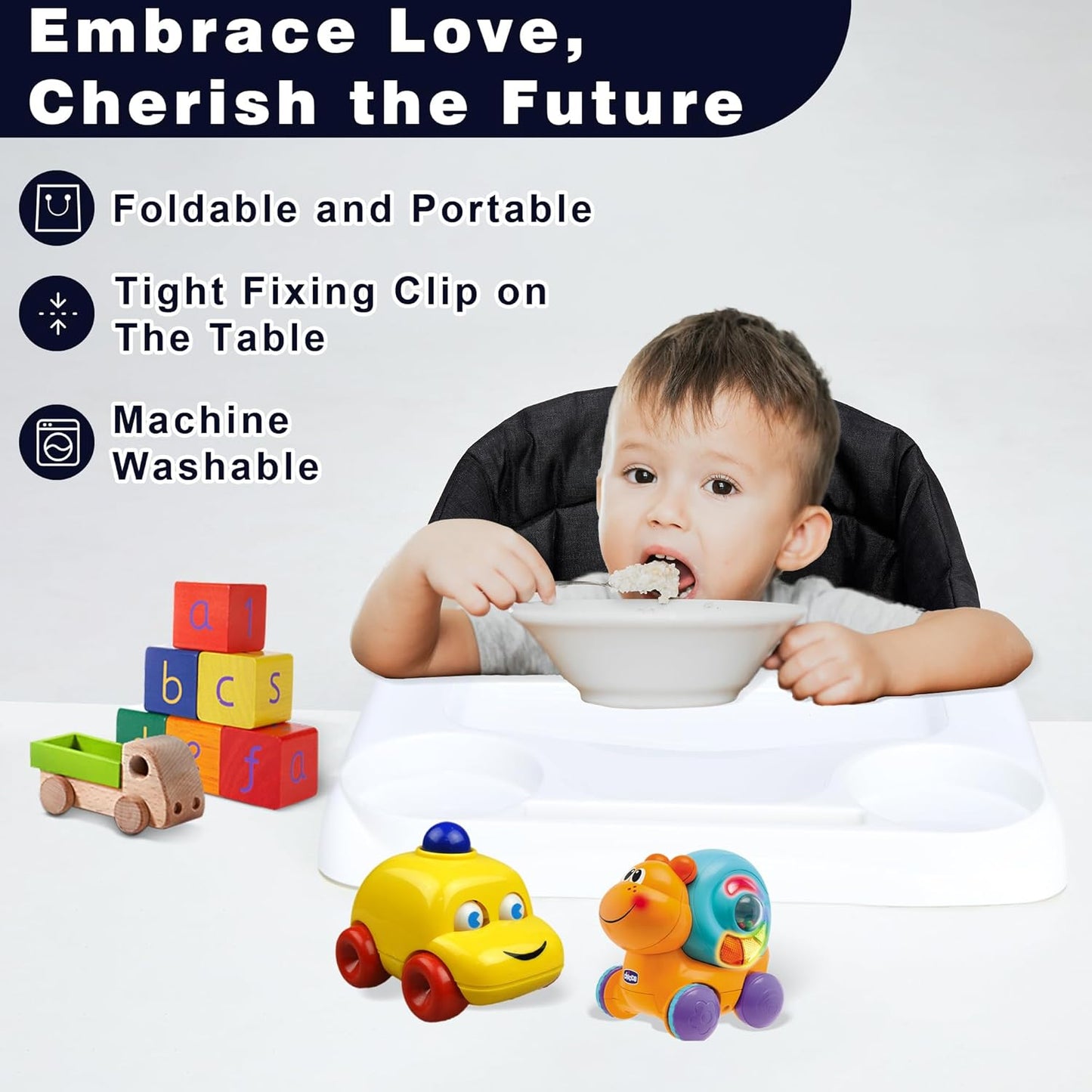 Portable Hook On High Chair with Tray for Babies & Toddlers, 6-36 Months, Collapsible Design, Fits Tables 0.8" to 3.5" Thick, Easy to Clean, with Travel Bag