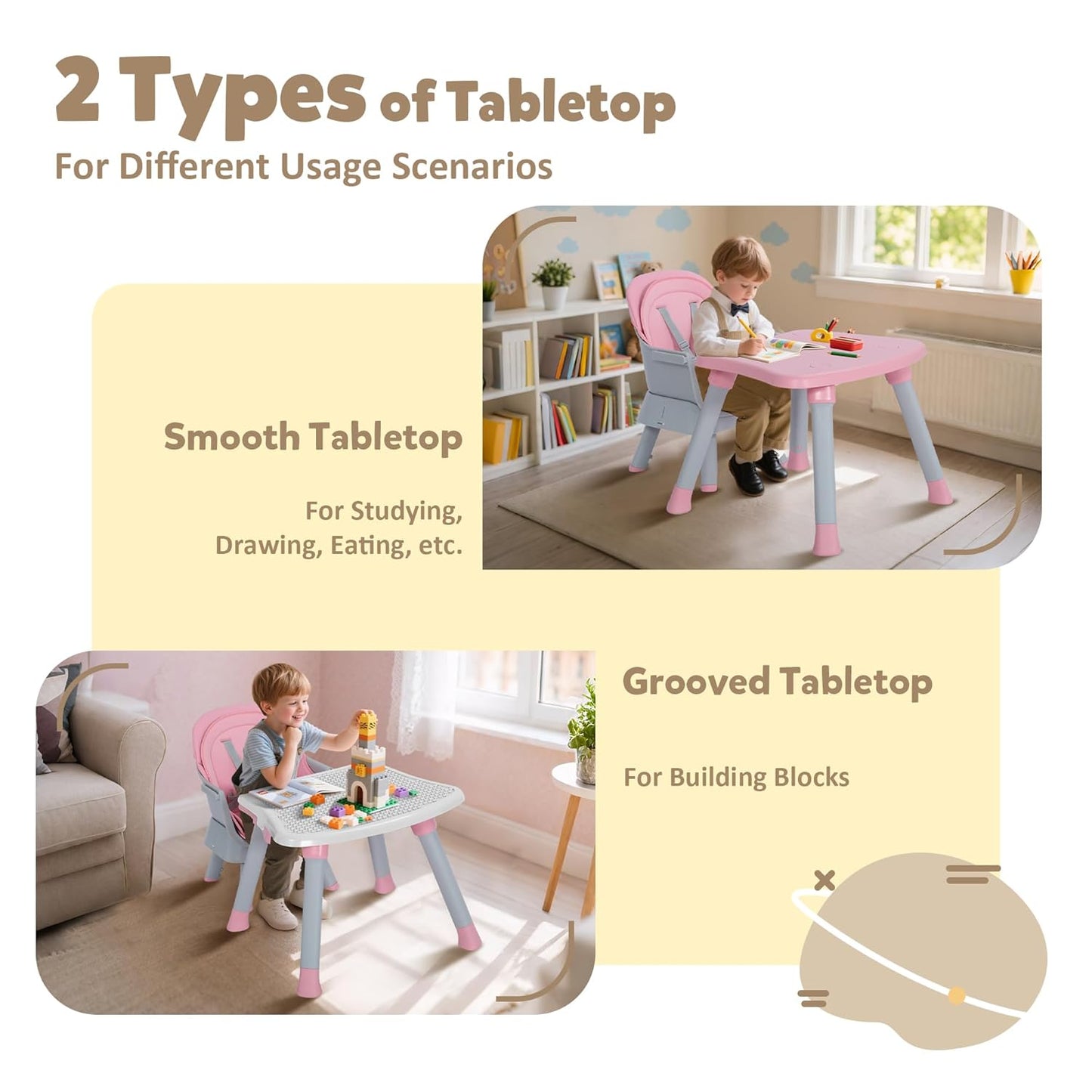 Baby High Chair, 8 in 1 Convertible Highchairs for Babies and Toddlers, Children Dining Booster Seat/Kids Building Block Table for Girls Boys, Baby Seat with Removable Tray, Pink