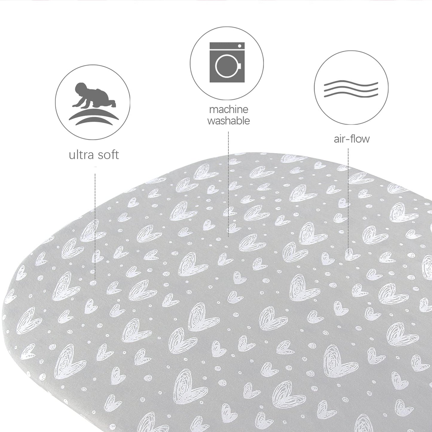 Bassinet Sheets Compatible with Graco Sense2Snooze Bassinet, 2 Pack, 100% Jersey Knit Cotton Sheets, Breathable and Heavenly Soft, Grey Print for Baby