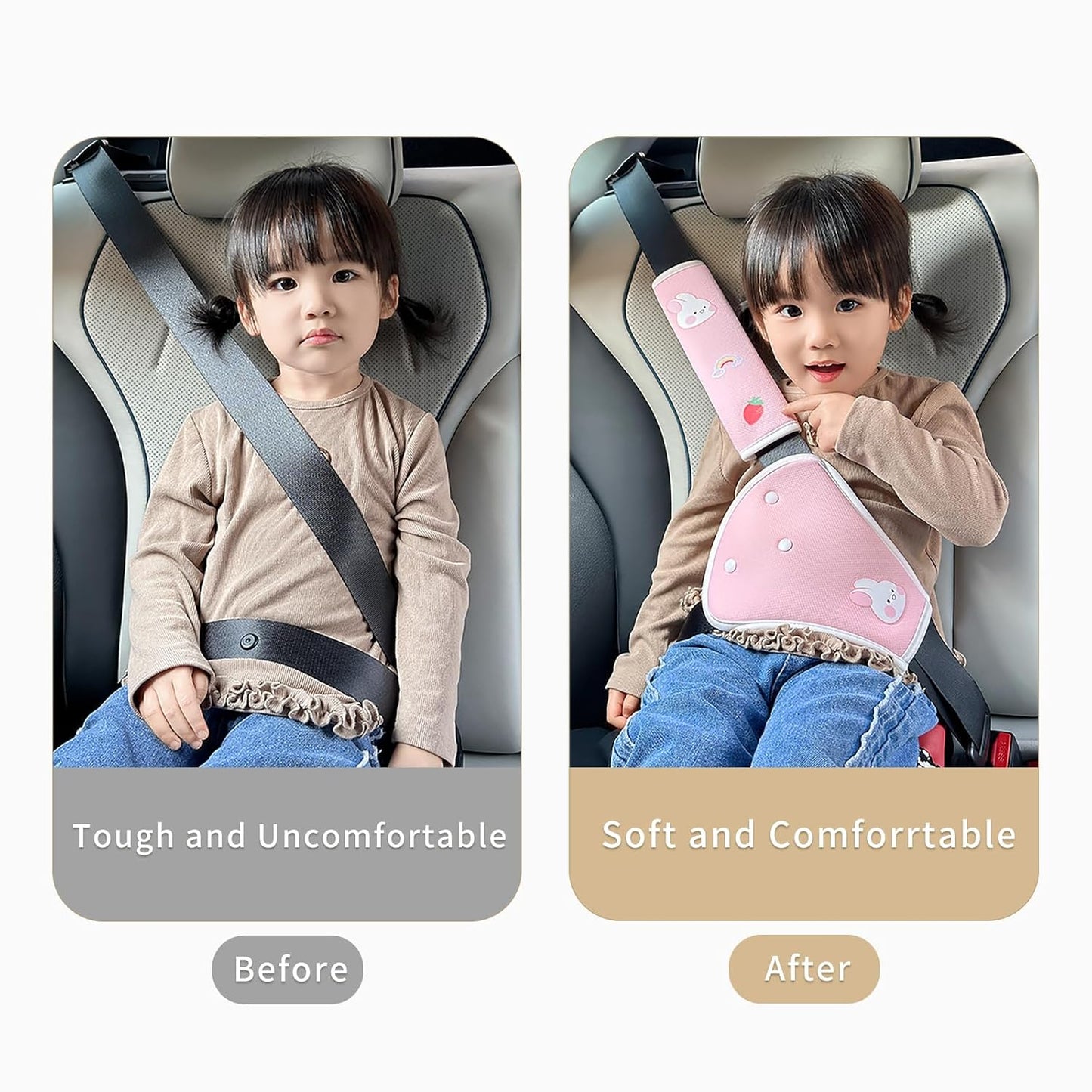 Seat Belt Cover Pad for Kids,Kid's Shoulder & Belly Cushion Protective Padding - Soft Breathable Straps Cushion Cover for Booster Seat, Strollers, and High Chairs(Pink)