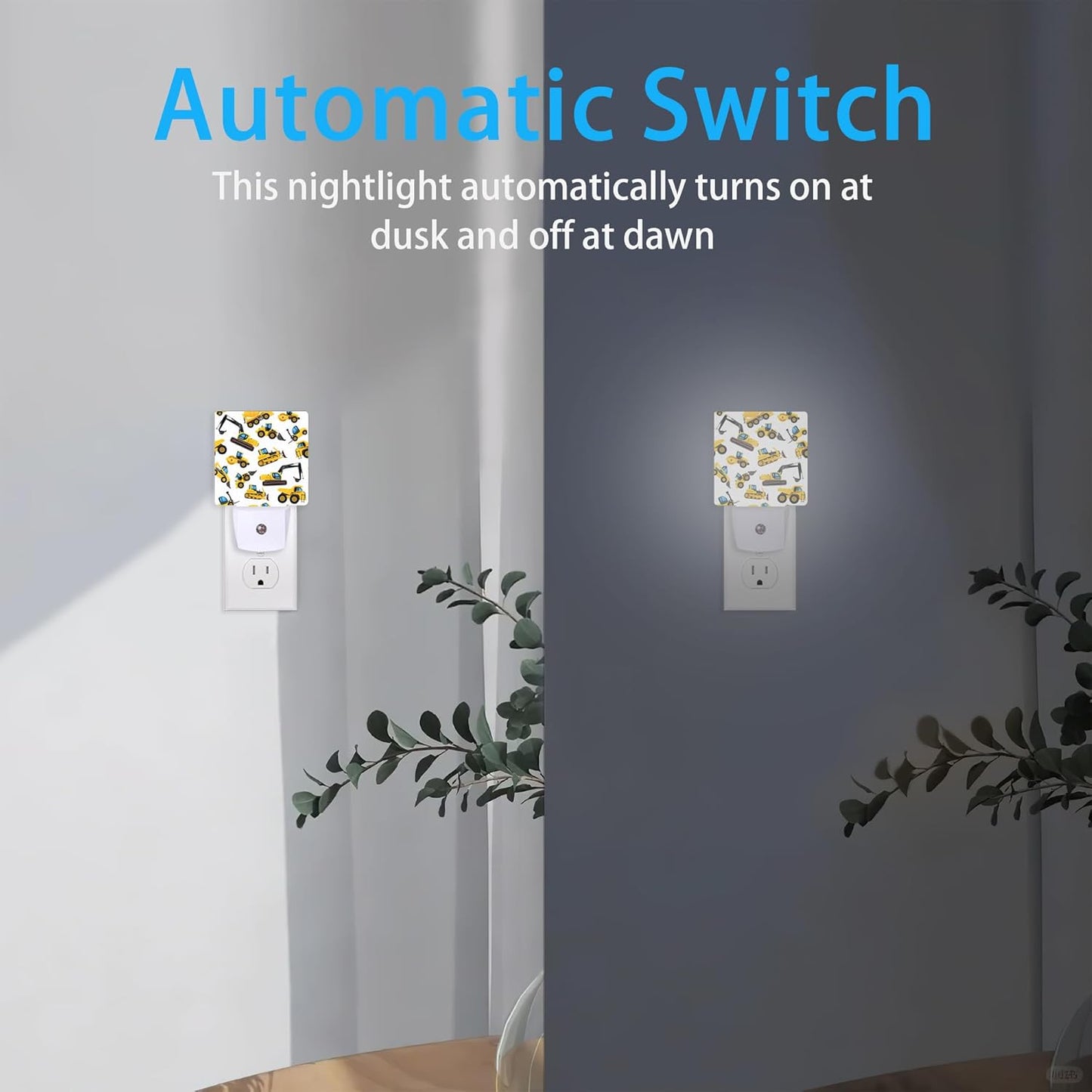 Construction Machines Night Light,Tractor Night Lights Plug into Wall Dusk to Dawn Sensor Led Lamp for Women Men,Led Lights for Stairway/Hallway/Bedroom,0.5W