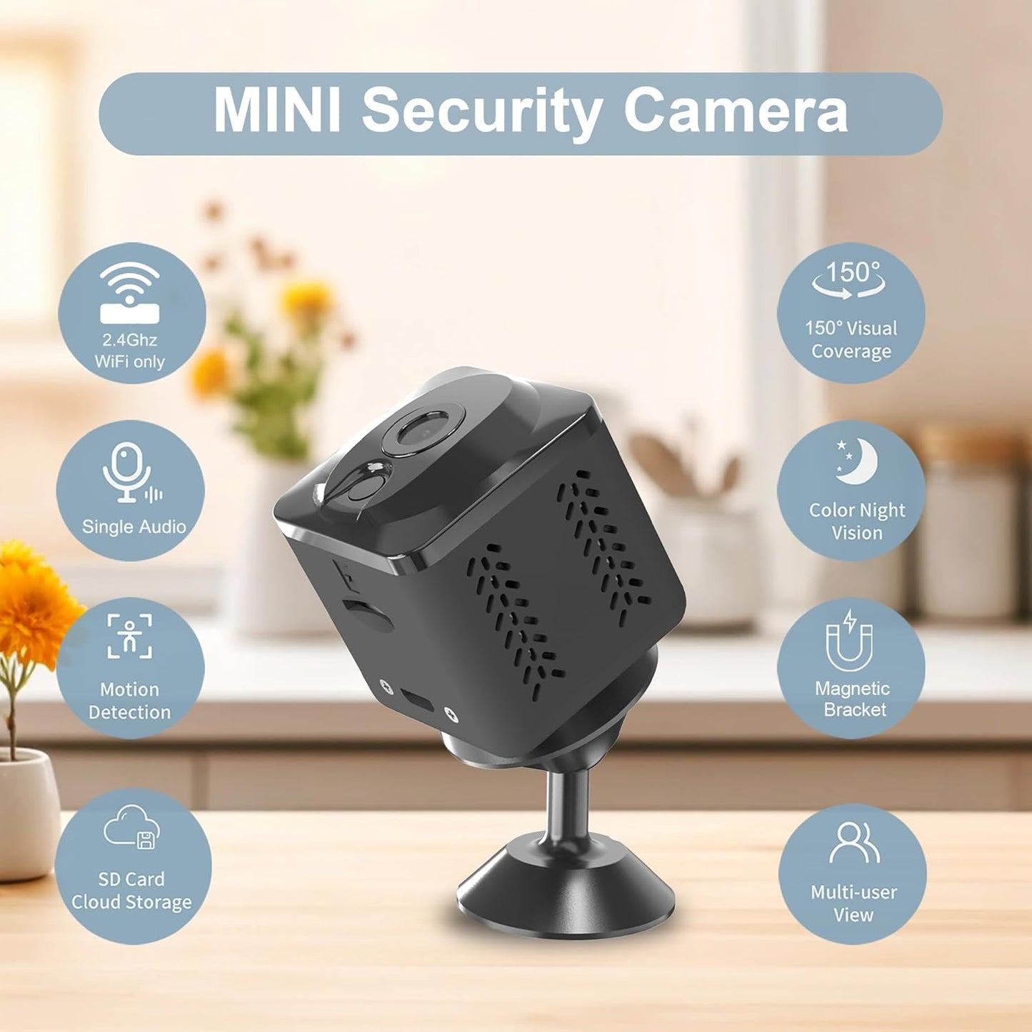ZHENHAN Mini Security Camera, Nanny Cam for Home with Night Vision, WiFi Wireless Indoor Camera,Pet/Baby Monitor, Remote Viewing Motion Detection, Cloud & SD Card Storage, 24/7 Monitoring