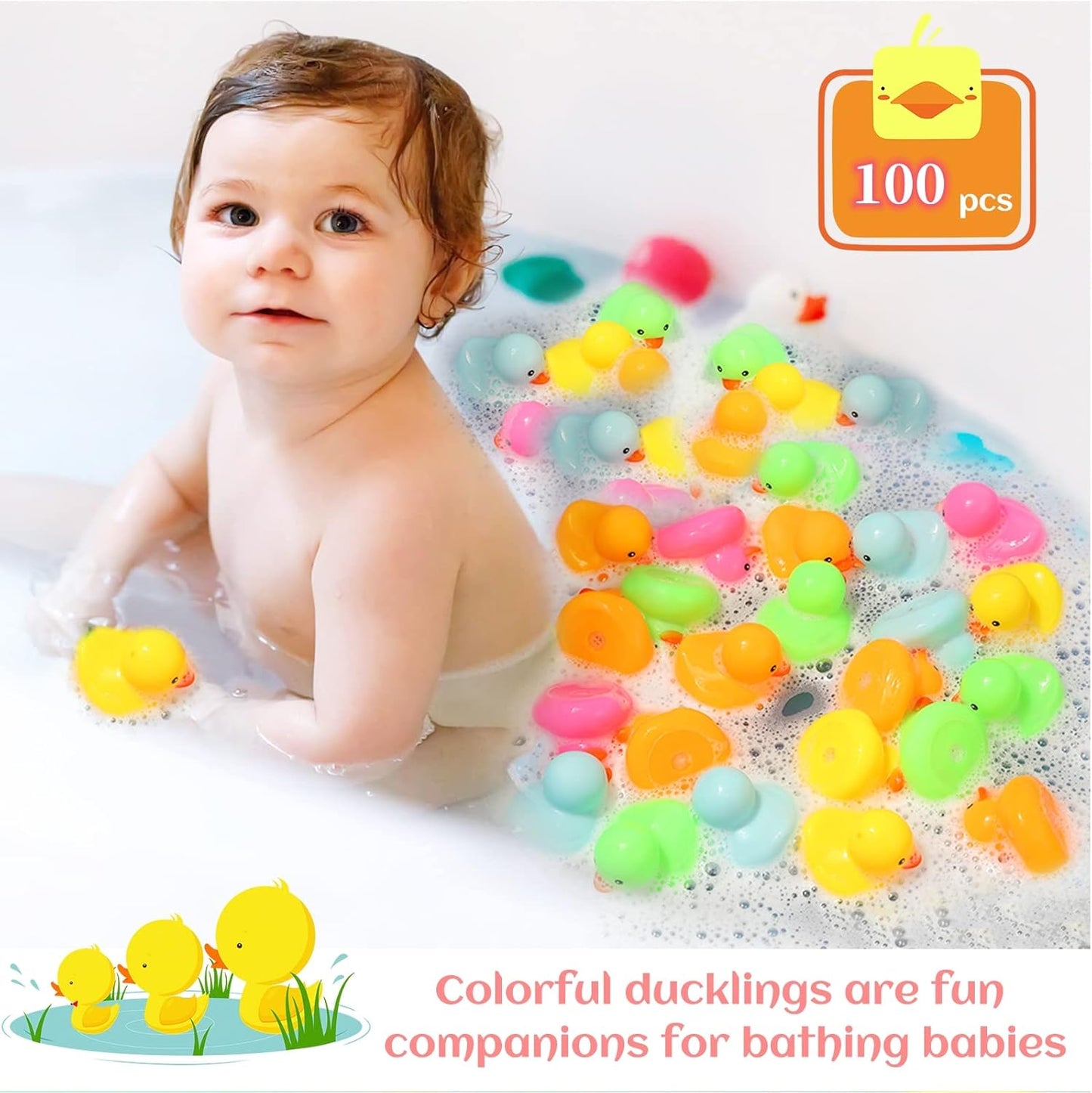 100 Pack Multicolor Mini Rubber Duck Bath Toy Colored Little Ducks
