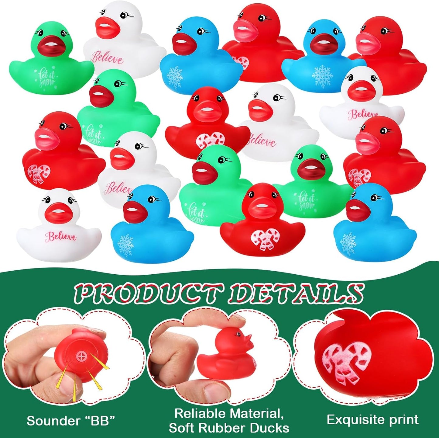 400 Pcs Christmas Rubber Ducks Assorted Rubber Duckies Bulk Xmas Mini Pool Bath Toy Ducks Small Tiny Ducky for Christmas Party Favors Classroom Exchange Gifts