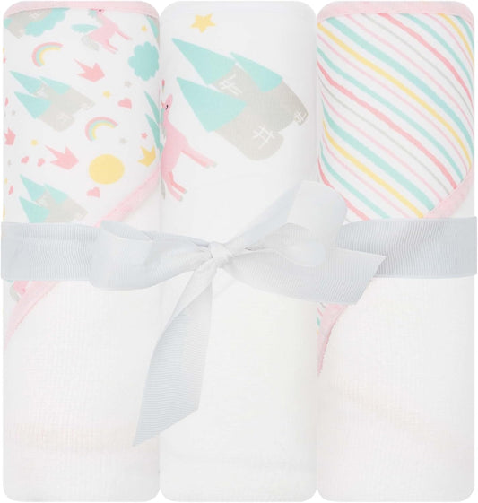 Hooded Baby Towels 3-Pack – Soft Baby Bath Towels with Hood for Newborns & Toddlers, Baby Hooded Towel Set, 30" x 26" (Baby Unicorn)