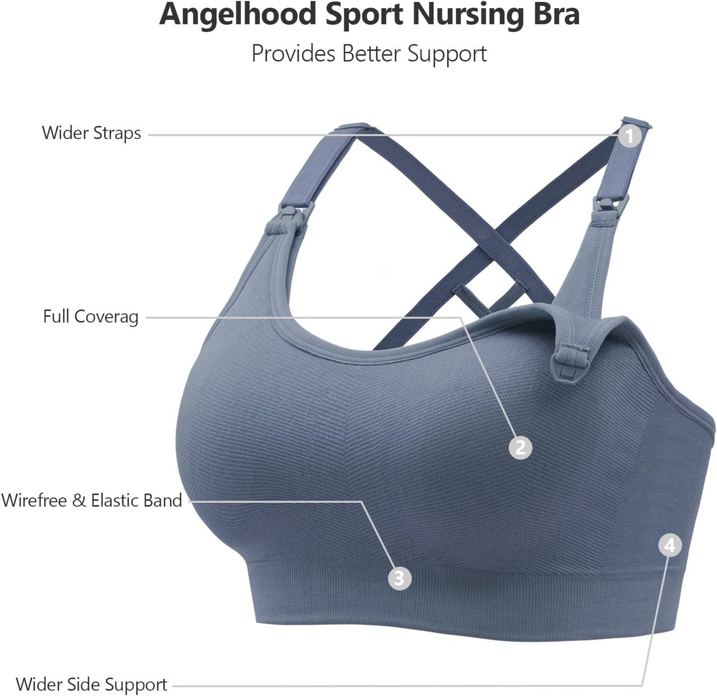 Angelhood Nursing Bras for Breastfeeding, Seamless Nursing Sports Bra Medium Impact Support Maternity Bras for Pregnancy
