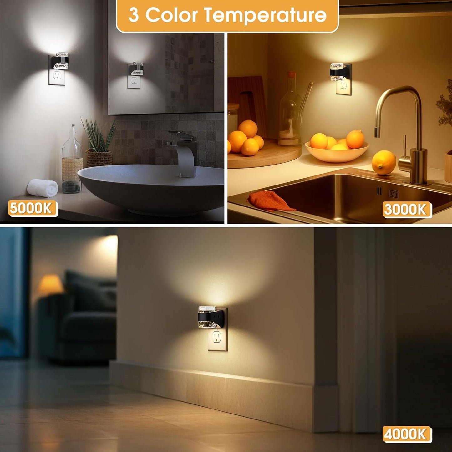 Briignite LED Night Light Plug into Wall[2 Pack] Dimmable Night Light with Bubble Design 3000K/4000K/5000K & 3 Brightness Levels for Baby Nursery, Hallway, Bathroom, Kids Room, 3CCT