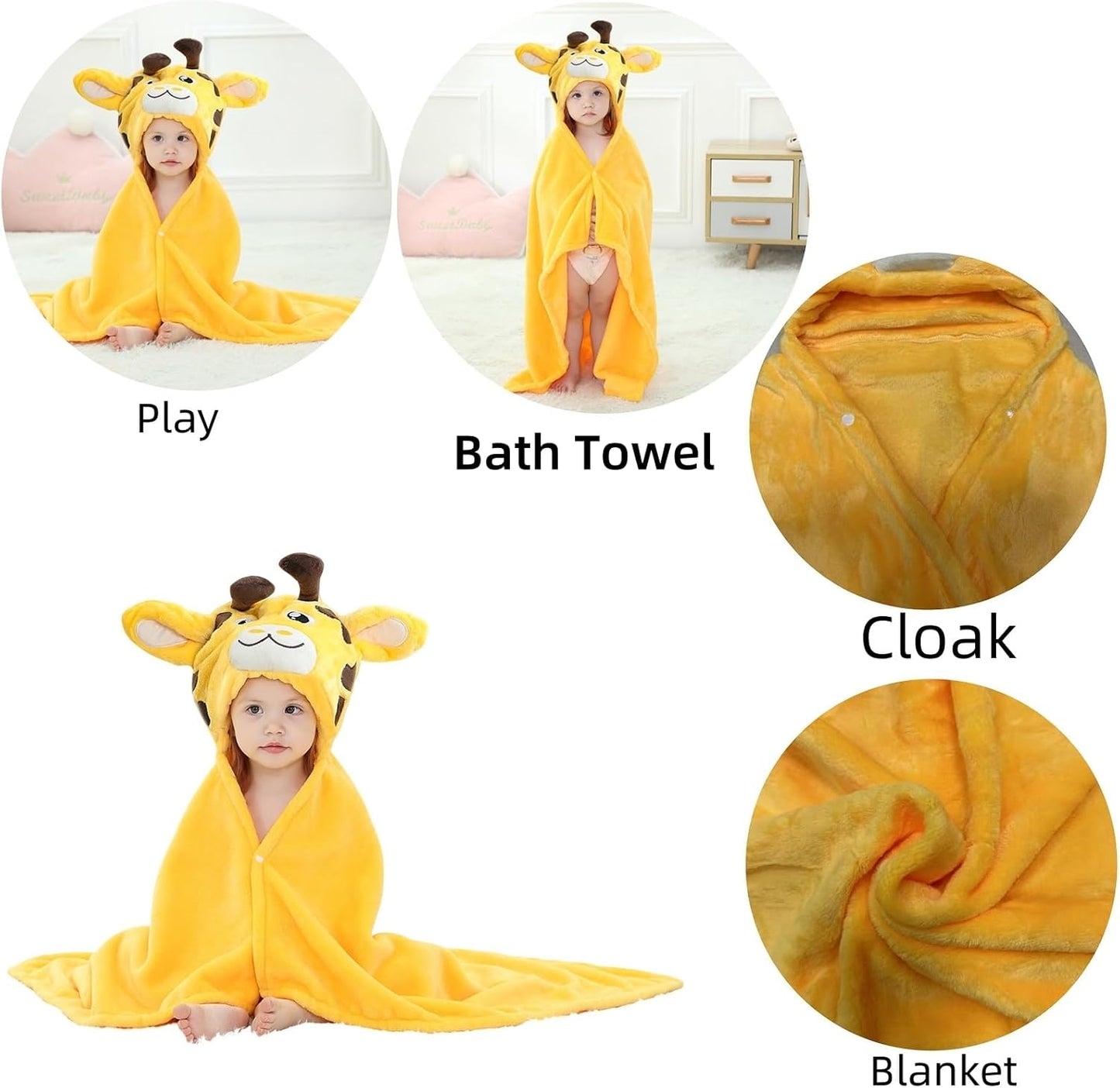 Wearable Blanket Hoodie for Kids Toddlers Hooded Towels Soft Cozy Flannel Wearable Throw Blanket Hoodie for Boys Girls Birthday Gifts (Giraffe 60 * 50)