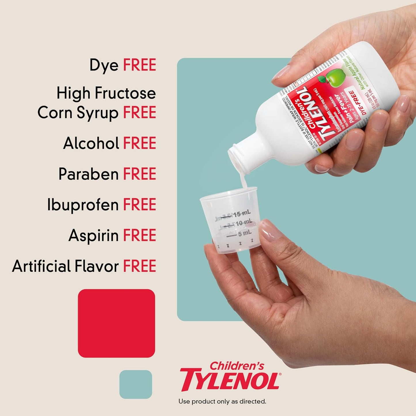 Children's Tylenol Liquid Pain Relief & Fever Medicine, Acetaminophen Oral Suspension, Free of Dyes, Aspirin, Ibuprofen, High Fructose Corn Syrup; Natural Apple Flavor, 4 fl. Oz