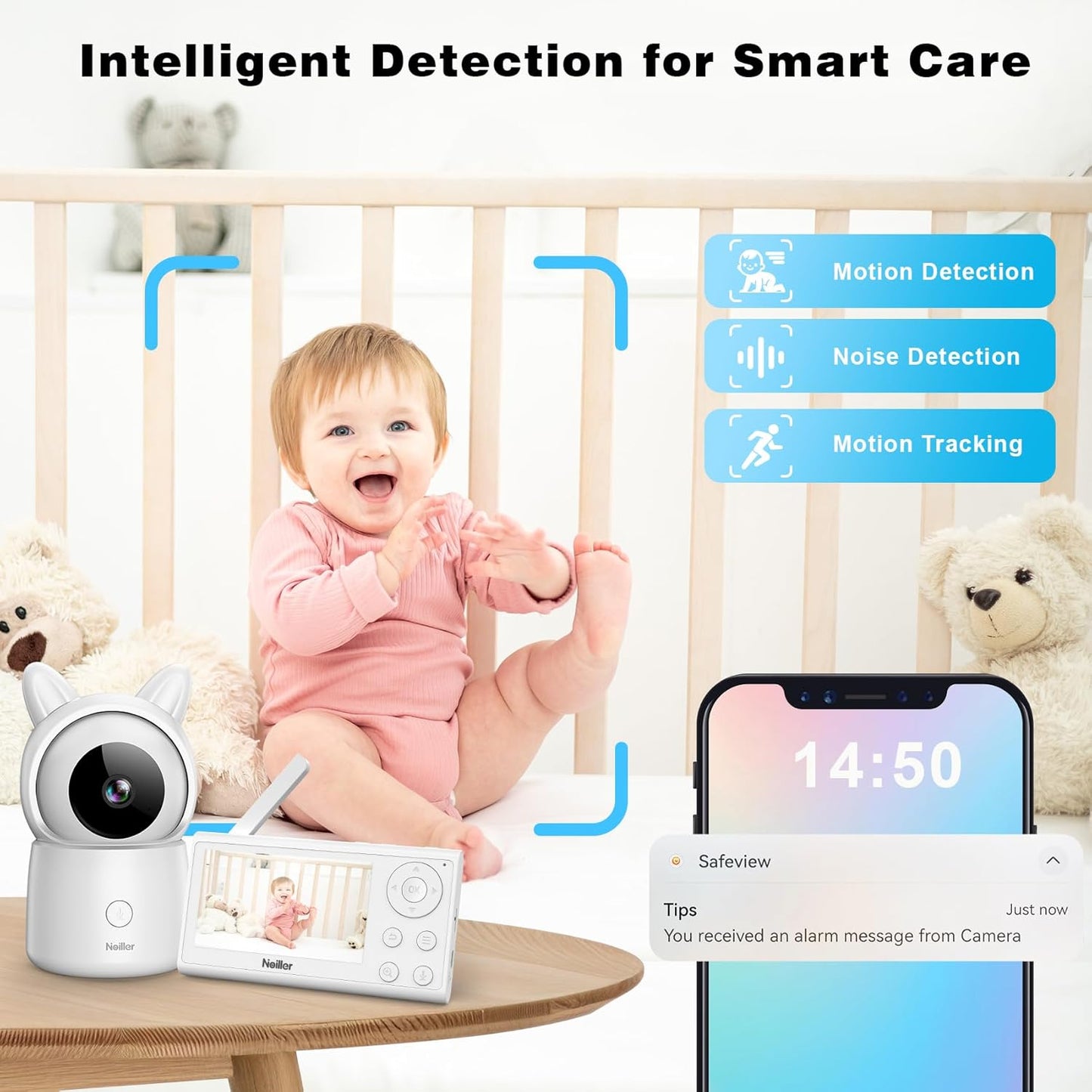 Baby Monitor, 4.3" Video Baby Monitor with 1080P Camera, Smart 2.4G WiFi Audio Monitor with Remote PTZ, Night Vision, 2-Way Talk, Sleep Mode, RGB Night Lights, Lullabies & 1000ft Range, APP Control