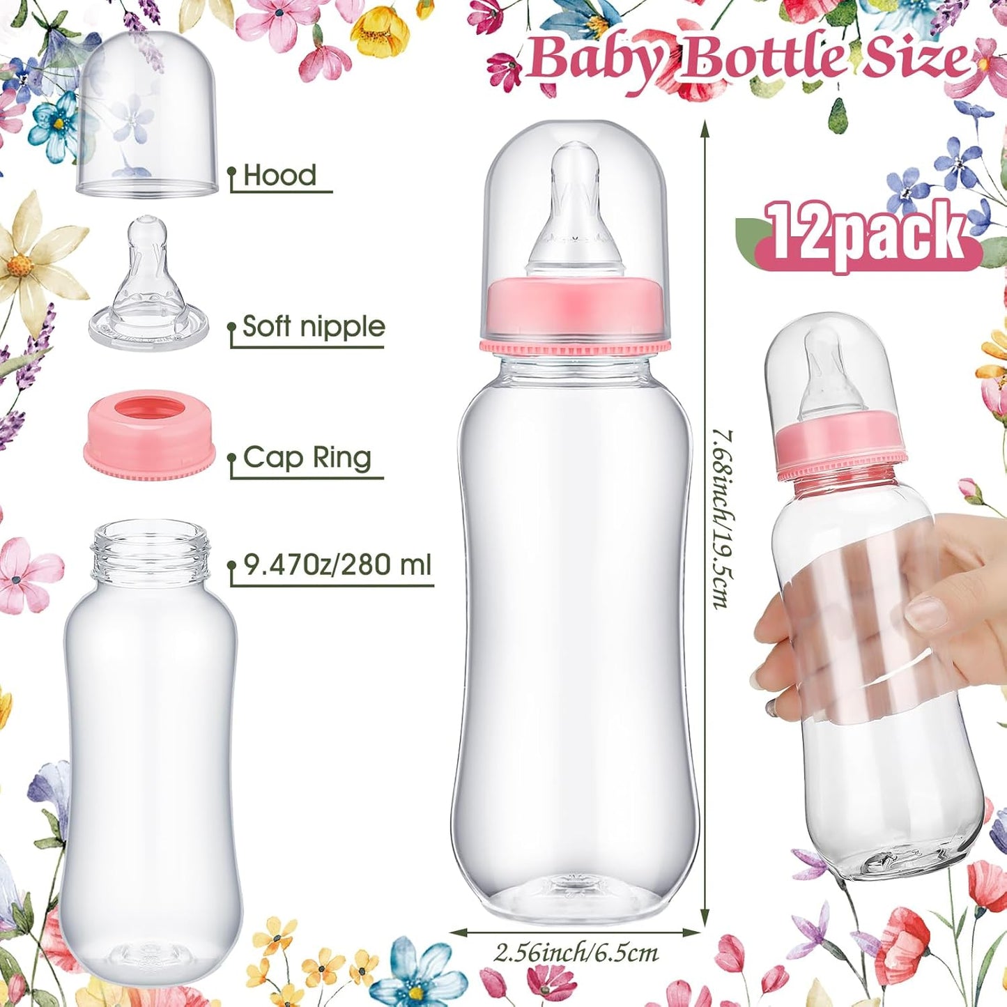 TrelaCo Wildflower Cool Baby Shower Games Wooden Bottle Chug Sign Wildflower in Bloom Gift Sets and 12 Pcs Baby Bottle Shower Favor for Wildflower Games Gender Reveal