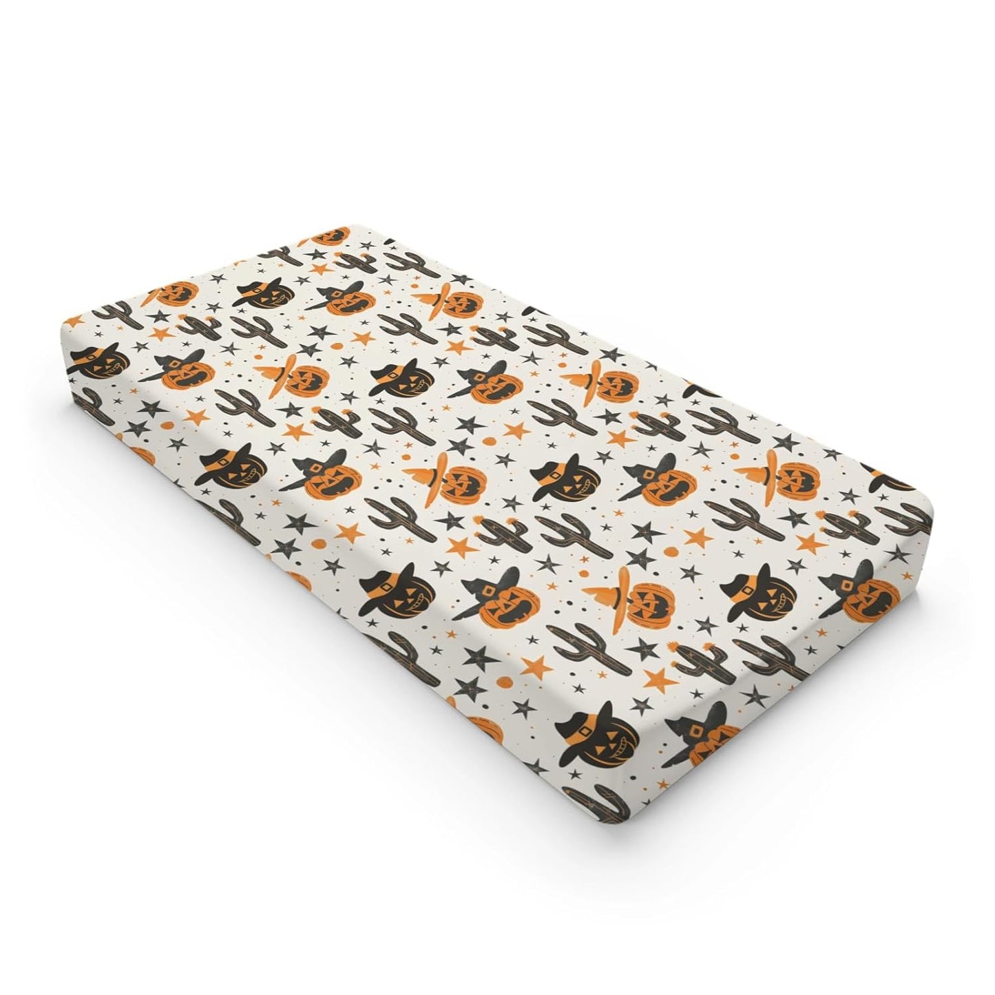 Western Halloween Pumpkins Cactus Hats Stars Baby Changing Pad Cover, Unisex Fall Winter Holiday Nursery Diaper Changing Table Pad Mat Sheet for Boys Girls-16x32