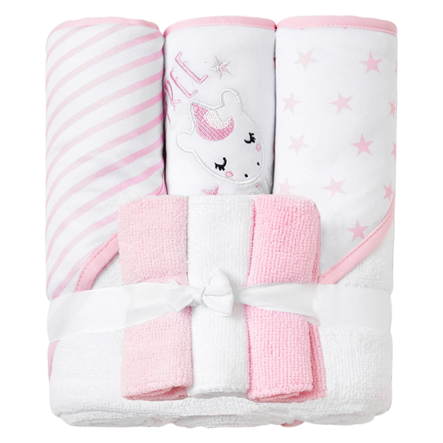 Viviland Baby Towels and Wash Cloths Set - Hooded Towels, Face Towels, Burp Cloths or Wipes - Absorbent Bath Towels - 6-Pack, Size 28 x 28 Inch (Pink Unicorn)