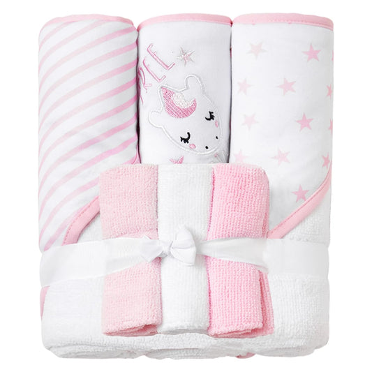 Viviland Baby Towels and Wash Cloths Set - Hooded Towels, Face Towels, Burp Cloths or Wipes - Absorbent Bath Towels - 6-Pack, Size 28 x 28 Inch (Pink Unicorn)