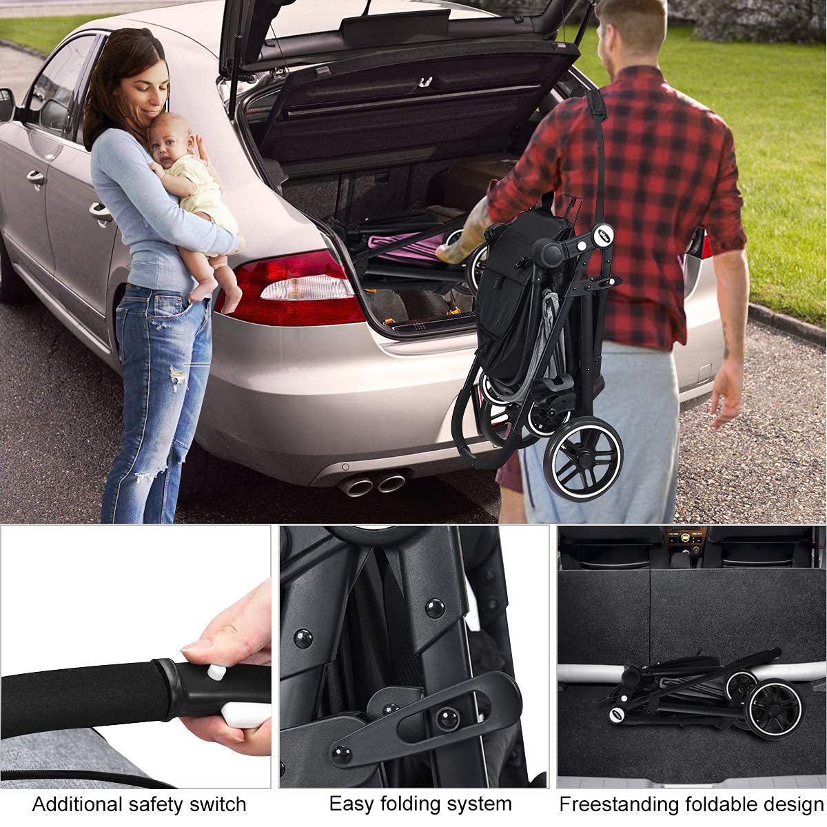 INFANS 2 in 1 Baby Stroller, High Landscape Infant Stroller & Reversible Bassinet Pram, Foldable Pushchair with Adjustable Canopy, Cup Holder, Storage Basket, Suspension Wheels (Volcanic Ash)