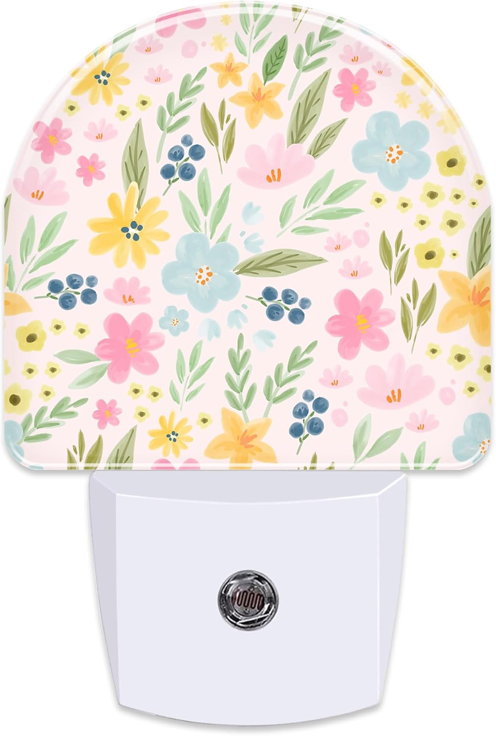 Watercolor Spring Flowers Night Light for Kids,Pink Botanical Leaves Floral Night Light Plug in with Dusk to Dawn Sensor,0.5w Energy Saving Nightlight for Hallway Stairway Kitchen Bedroom