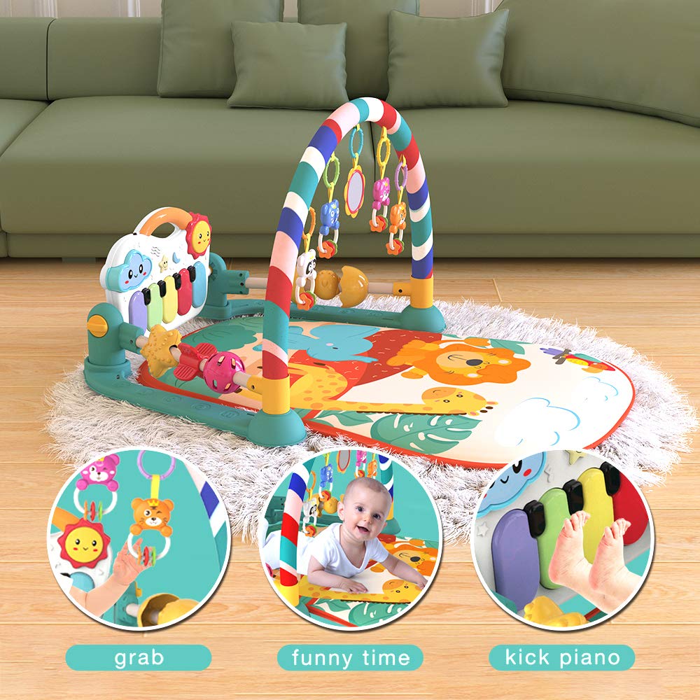 Eners Baby Gyms Play Mats Musical Activity Center Baby Piano Gym Mat Tummy Time Padded Mat for Newborn Toddler Infants(Red)