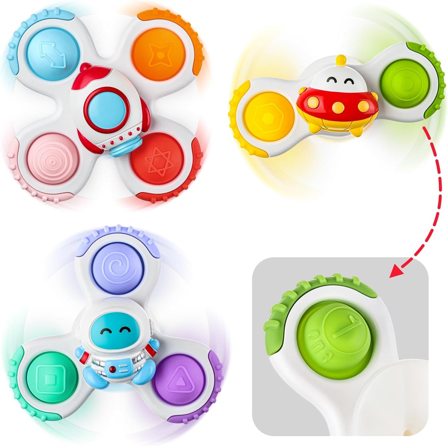 ALASOU 3PCS Pop Suction Cup Spinner Toys for 1 Year Old Boy Girl|Novelty Spinning Tops Toddler Stocking Stuffers|Baby Bath Toy for Kids Ages 1-3|1 Year Old Boy Christmas Birthday Gift for Infant
