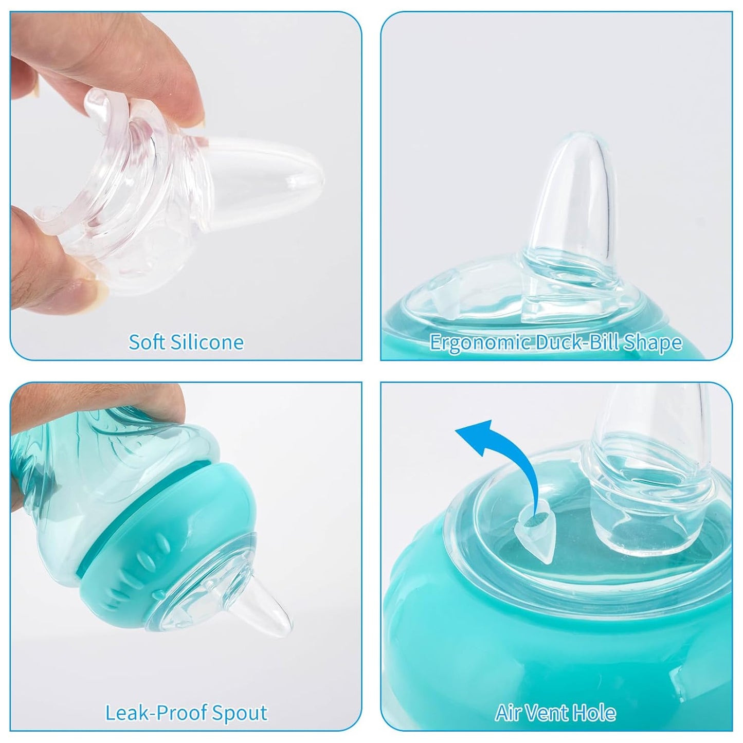 6 Pack Replacement Spouts Compatible with Nuby, Soft Silicone Spout, Transition Spout for Sippy Cups, Non-Leak Nipples Replacement, Easy to Clean, Easy Transition from Bottle to Cup, 6m+
