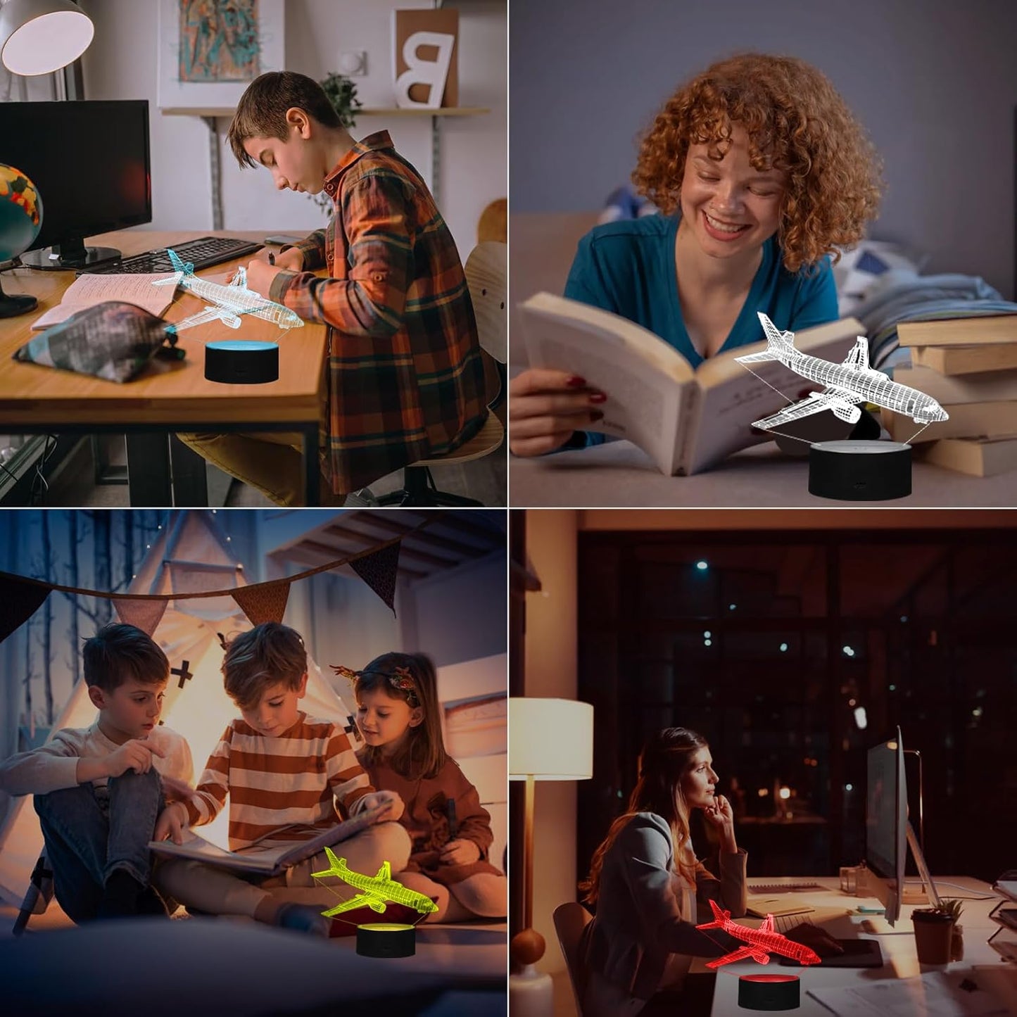 Airplane Night Light, 3D LED Illusion Night Lamp for Boys - Aircraft Themed Bedroom Lamps, Optical Illusion Lamp with Remote Control, Perfect for Kids' Room Décor, Cool Gifts for Airplane Lovers