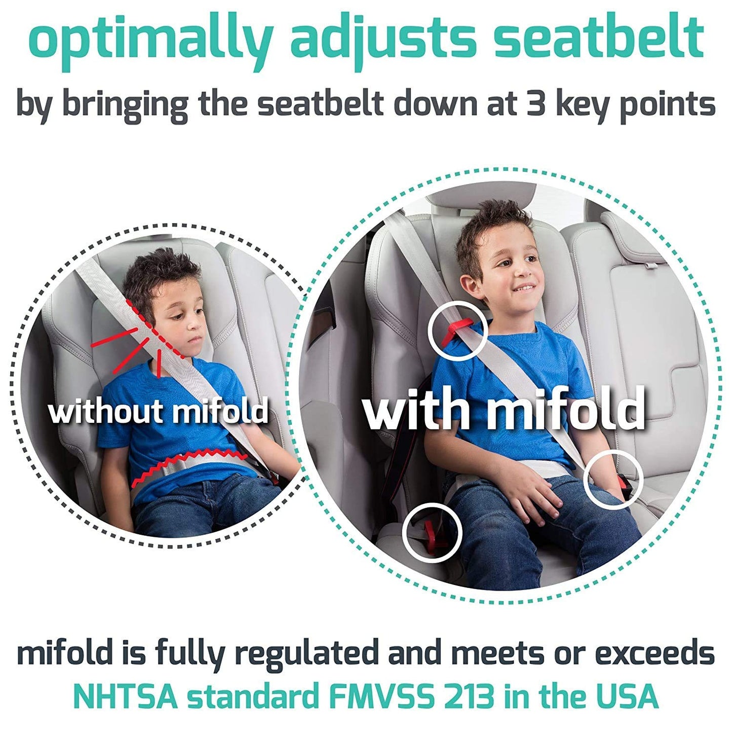 New Mifold Comfort Grab-and-go Car Backless Booster Seat-Compact and Portable for Every Day, Carpooling, Travel, Ocean Blue