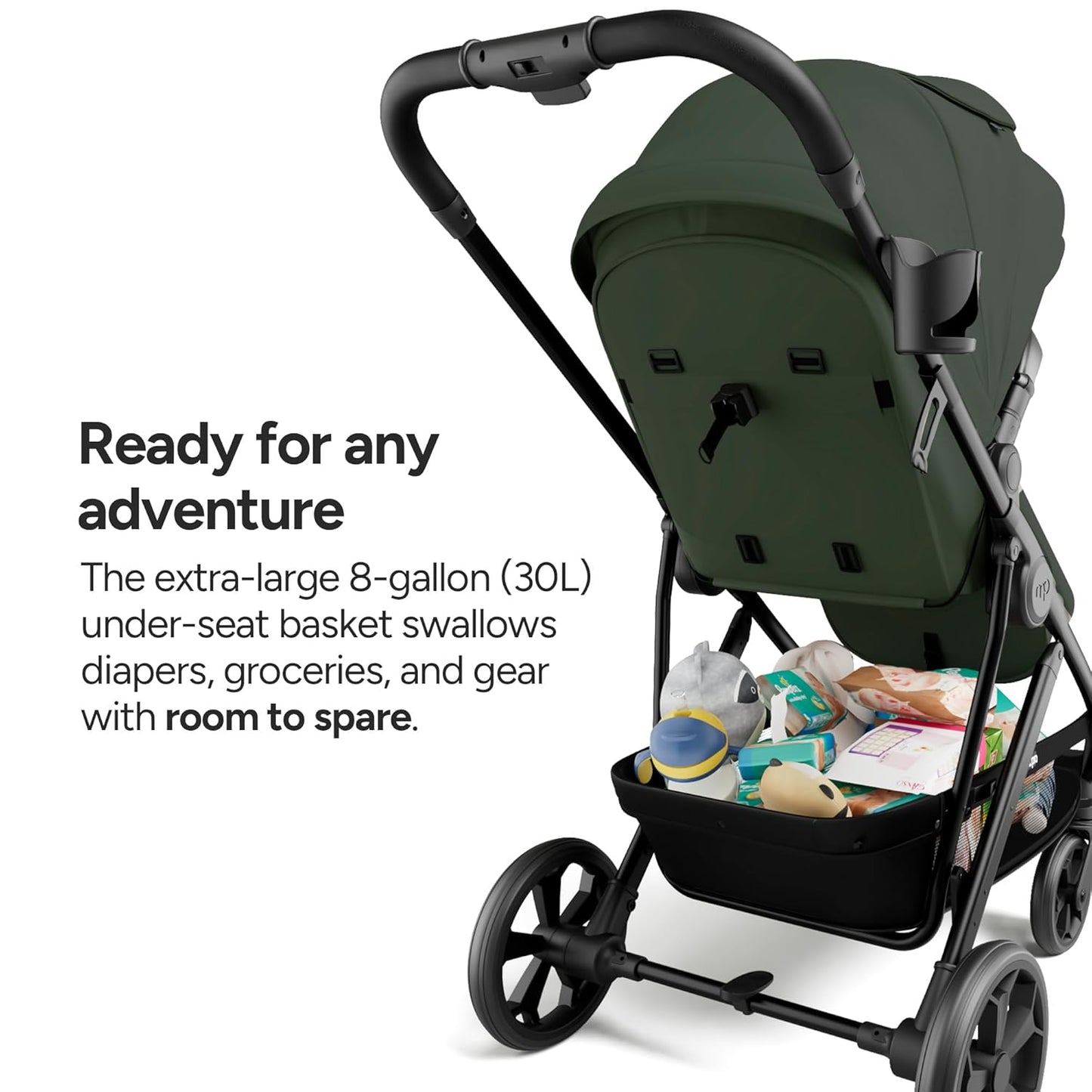 Mompush Wiz Pro 4-in-1 Baby Stroller with Bassinet Mode, Full-Size All-Terrain Premium Stroller from Newborn to Toddler, Snack Tray Included for Easy Feeding & Outing, Lay-Flat in Seconds