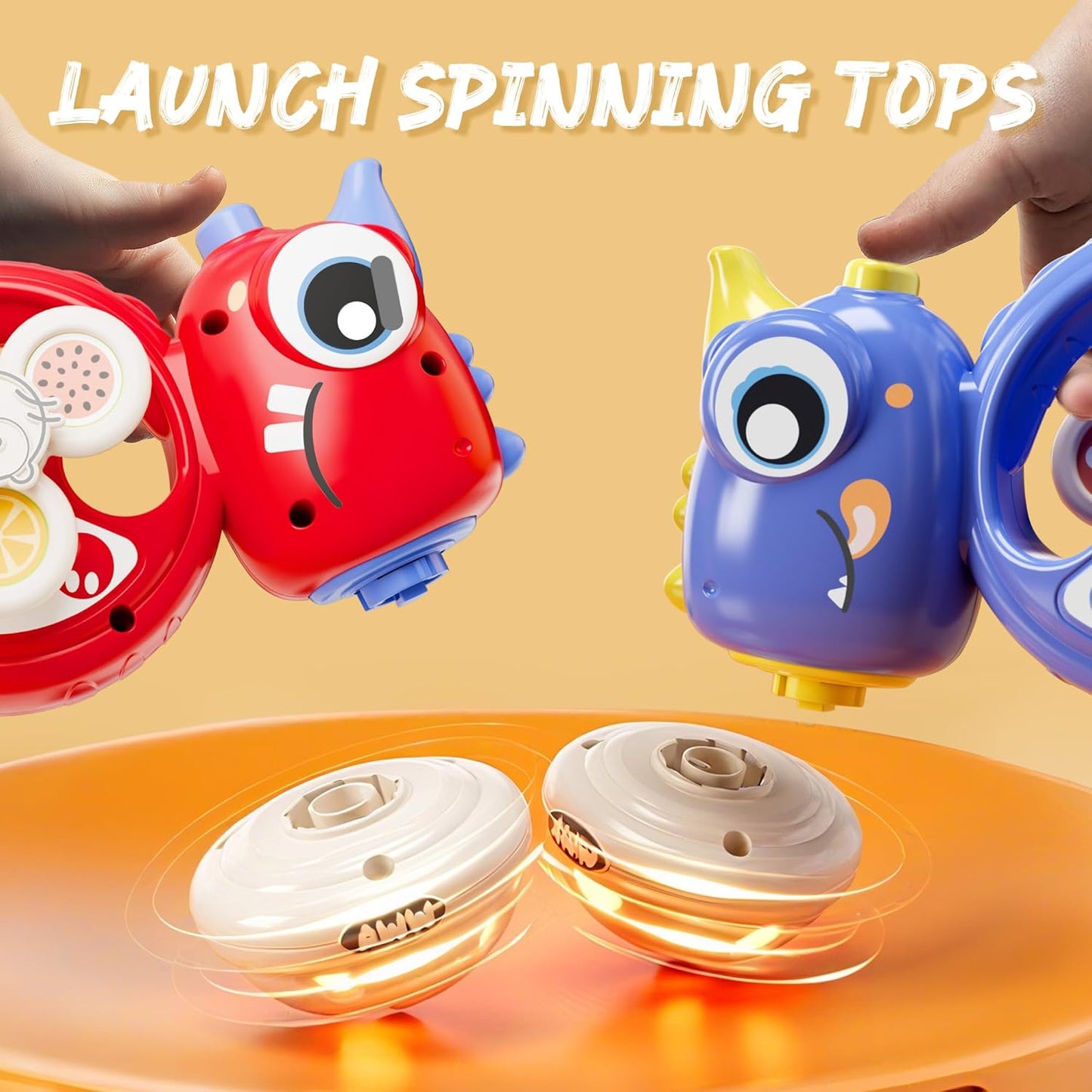 iPlay, iLearn Kids Dinosaur Flying Disc Launcher Toys, Toddler Push Go Friction Dinos Cars, Indoor Outdoor Spinning Top Yard Play Set, Birthday Gift for 12-18 Month, 1 2 3-6 Years Old Boys Girls Child