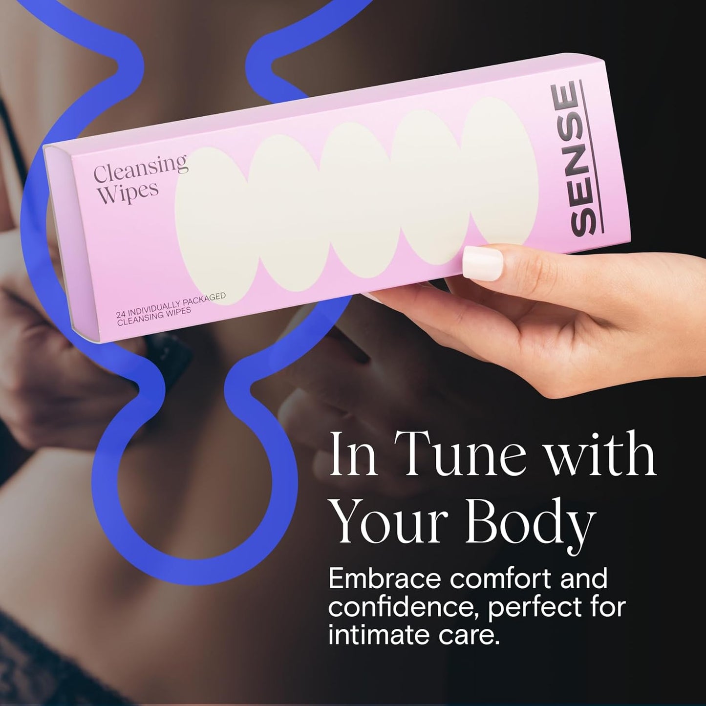 Sense Cleansing Wipes (24 Pack) Individually Wrapped pH Balance Wipes for Women - Made in the USA, Flushable Wipe, On-The-Go Before and After Freshness Intimate Wipe