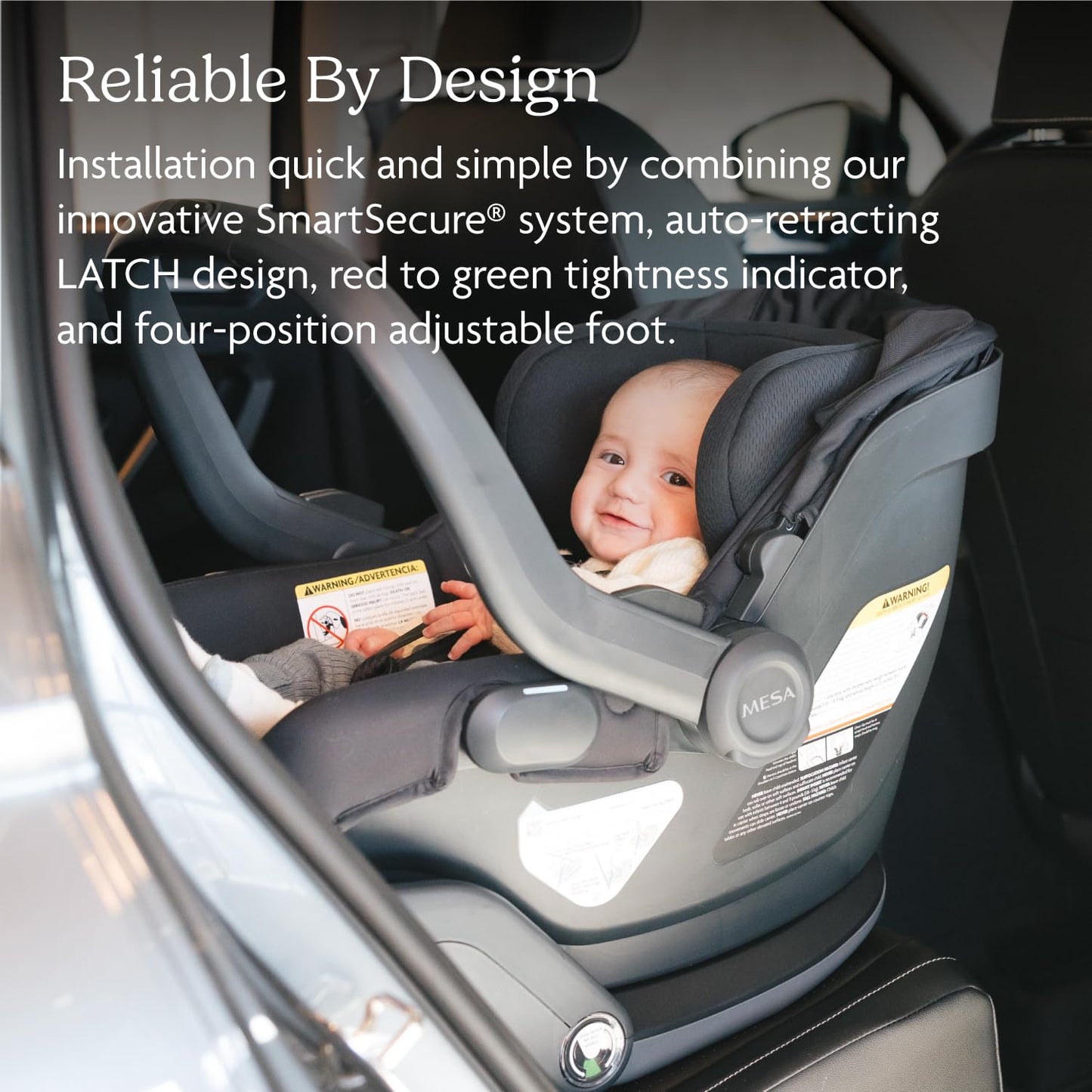 UPPAbaby Mesa V3 Infant Car Seat - Easy Installation + SmartSecure Technology - Attaches to Stroller | Base + Infant Insert Included - Savannah (Grey Mélange)