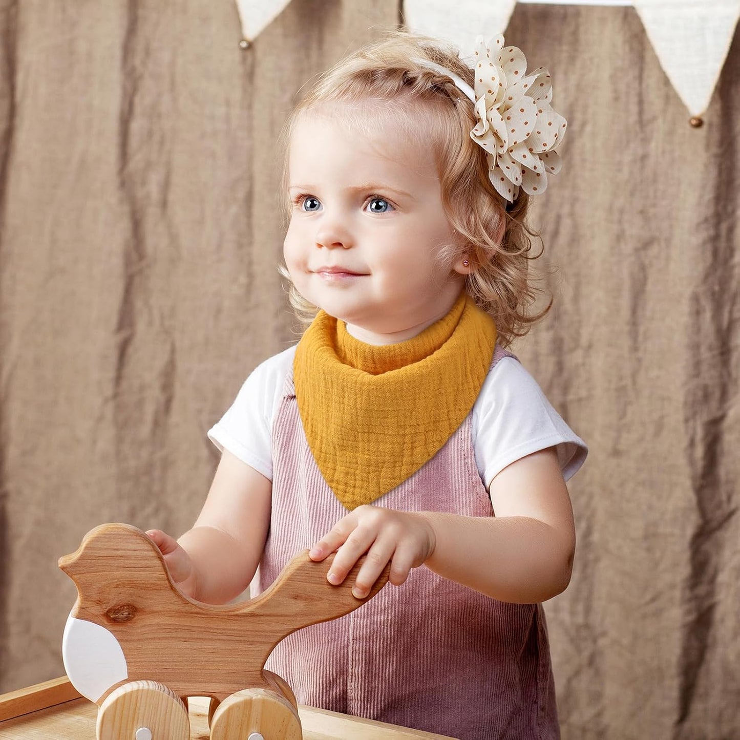 Yoofoss Muslin Baby Bibs 10 Pack 100% Organic Cotton 6-Layer Soft Absorbent Drool Bandana Baby Bibs for Drooling and Teething for Boys and Girls, Beige & Blue