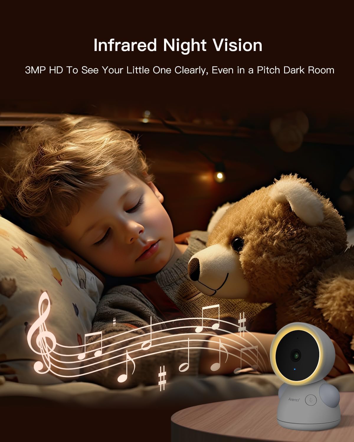 ARENTI Baby Monitor, 2K/3MP WiFi 6 Camera and Audio, 5-inch Wireless Screen, Smartphone App, Super Night Vision, Crying Detection, Auto Tracking, Temp&Humidity Sensor, Cloud&SD Card Storage (D3 Kit)
