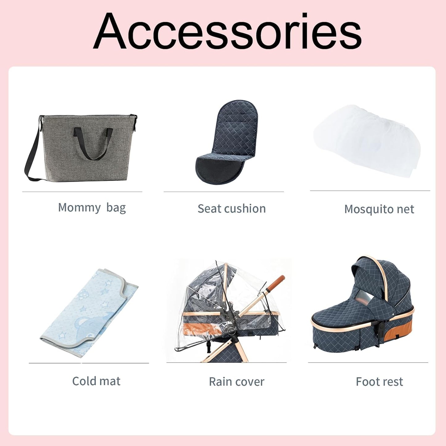 2 in 1 Baby Stroller, Convertible Pram, Reversible Standard Stroller, Portable Baby Buggy, Infant Carriage, Foldable High Landscape Pushchair for Toddler Newborn (225 Creamy White)