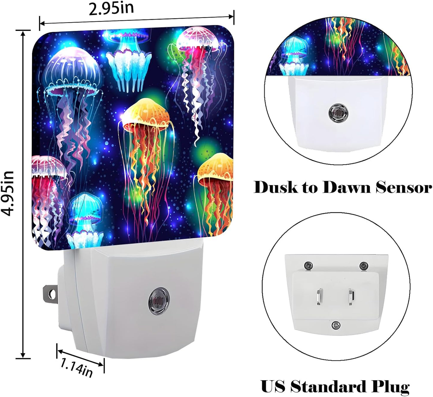 Glowing Jellyfish Night Light,Plug-in Night Lights with Dusk to Dawn Sensor for Stairway,Hallway,Bedroom Sleep Friendly Ideal for Women/Girls/Boys Gift,0.5w