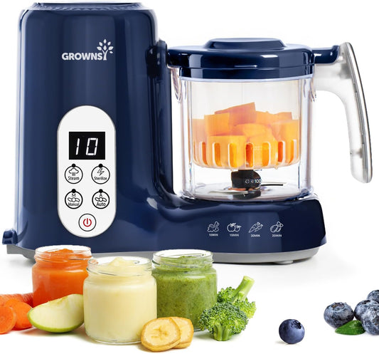 GROWNSY Baby Food Maker with Steam Basket, One Step Baby Food Processor Steamer Puree Blender Grinder Mills Machine, Auto Cooking Grinding and Sterili-zing for Healthy Homemade Baby Food, Dark Blue