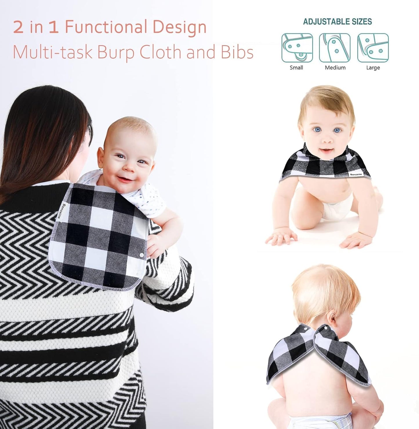 Baby Burp Cloths & Baby Bibs 2-in-1 Design Large Size 3 Layers Thicken Cotton Super Absorbent and Soft Baby Spit Up Burping Rags Baby Burp Cloth Set for Boys and Girls Solid 12 Pack